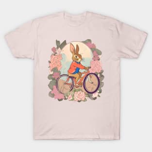 Cycling Enthusiast Cycler of Rabbit in Vintage Flowers Adventure T-Shirt